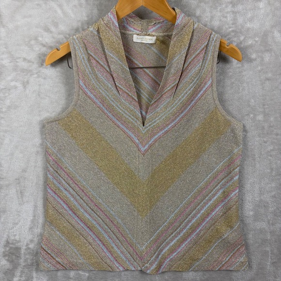 Ramy Brook Tops - Ramy Brook Top Womens L Knit Metallic Gold Striped V Neck Sleeveless Party Retro
